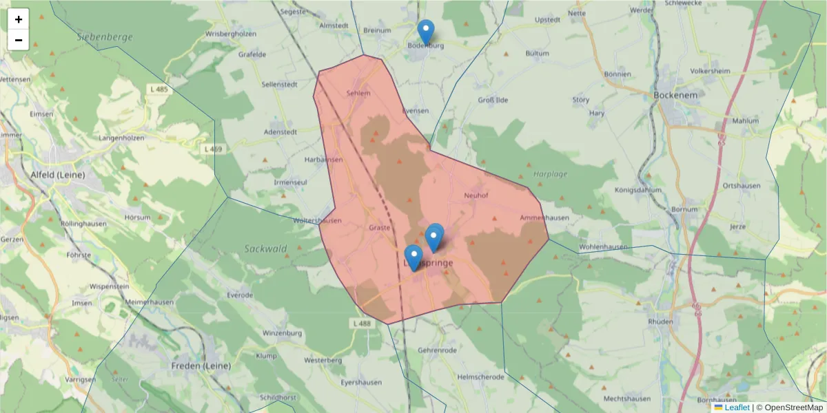 Karte des Postleitzahlen Bereichs  und der umliegenden Postleitzahlen in Deutschland