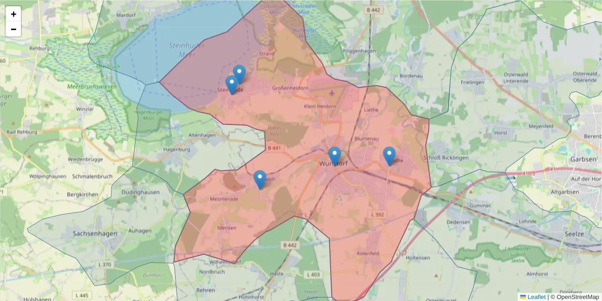 Karte des Postleitzahlen Bereichs  und der umliegenden Postleitzahlen in Deutschland