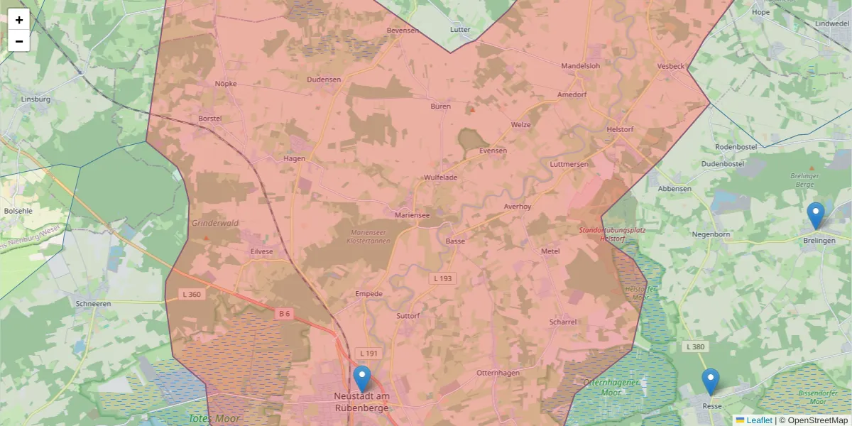Karte des Postleitzahlen Bereichs  und der umliegenden Postleitzahlen in Deutschland