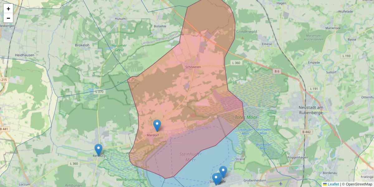 Karte des Postleitzahlen Bereichs  und der umliegenden Postleitzahlen in Deutschland