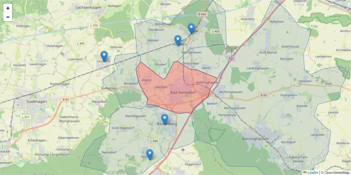 Karte des Postleitzahlen Bereichs  und der umliegenden Postleitzahlen in Deutschland