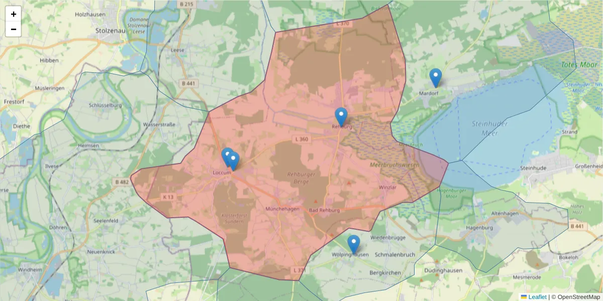 Karte des Postleitzahlen Bereichs  und der umliegenden Postleitzahlen in Deutschland