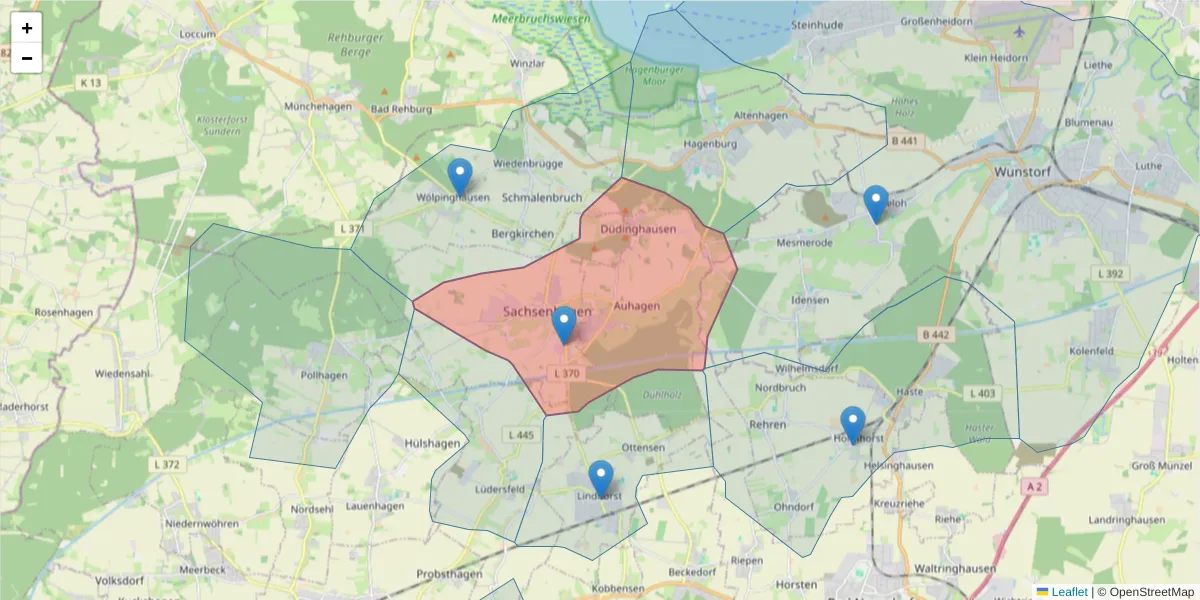Karte des Postleitzahlen Bereichs  und der umliegenden Postleitzahlen in Deutschland