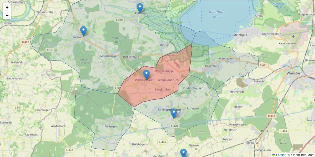 Karte des Postleitzahlen Bereichs  und der umliegenden Postleitzahlen in Deutschland