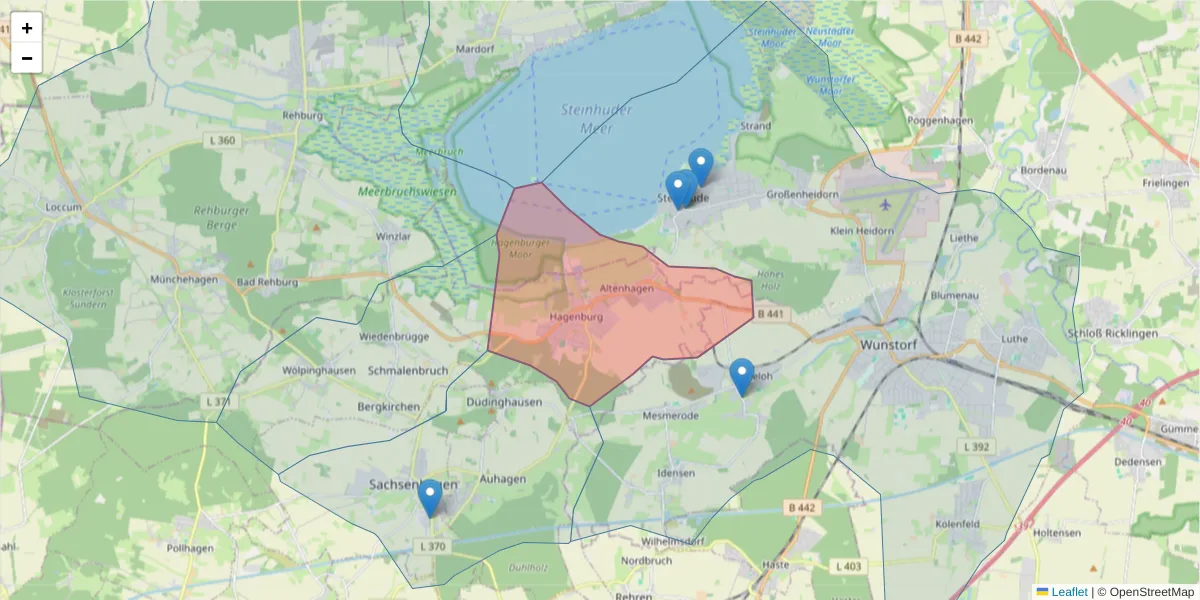 Karte des Postleitzahlen Bereichs  und der umliegenden Postleitzahlen in Deutschland