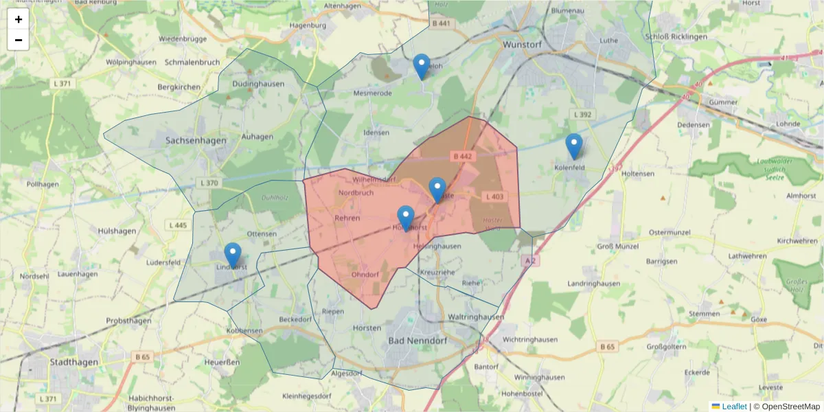 Karte des Postleitzahlen Bereichs  und der umliegenden Postleitzahlen in Deutschland