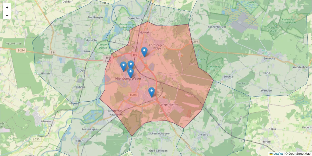 Karte des Postleitzahlen Bereichs  und der umliegenden Postleitzahlen in Deutschland