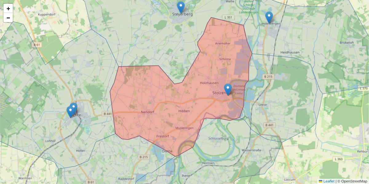 Karte des Postleitzahlen Bereichs  und der umliegenden Postleitzahlen in Deutschland