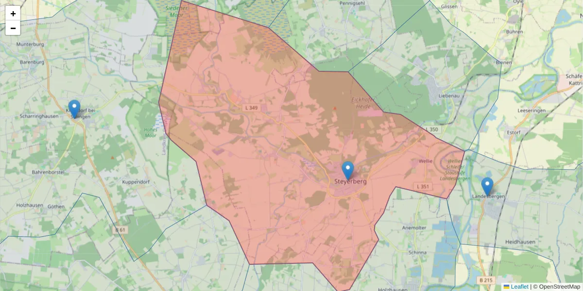 Karte des Postleitzahlen Bereichs  und der umliegenden Postleitzahlen in Deutschland