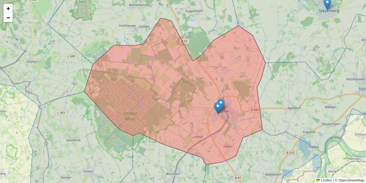 Karte des Postleitzahlen Bereichs  und der umliegenden Postleitzahlen in Deutschland