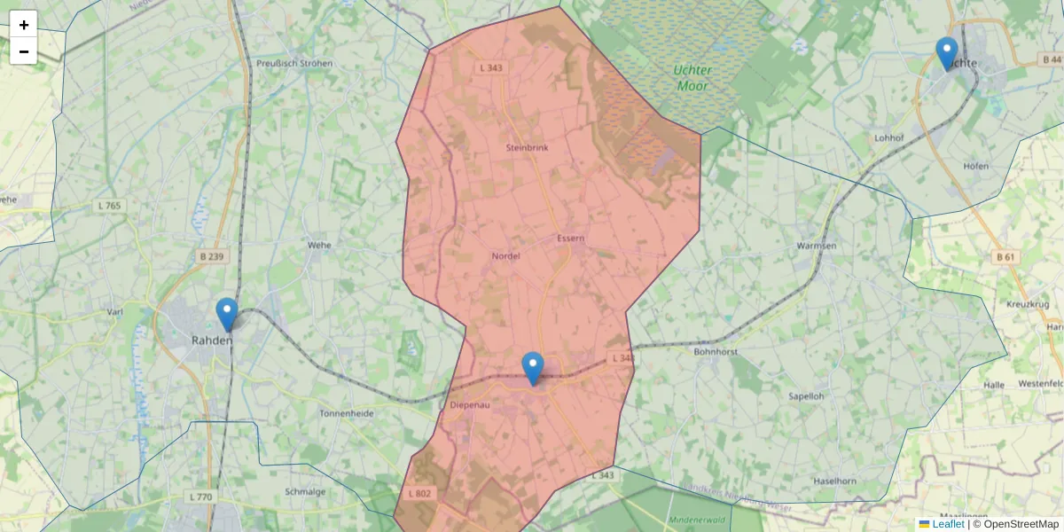 Karte des Postleitzahlen Bereichs  und der umliegenden Postleitzahlen in Deutschland