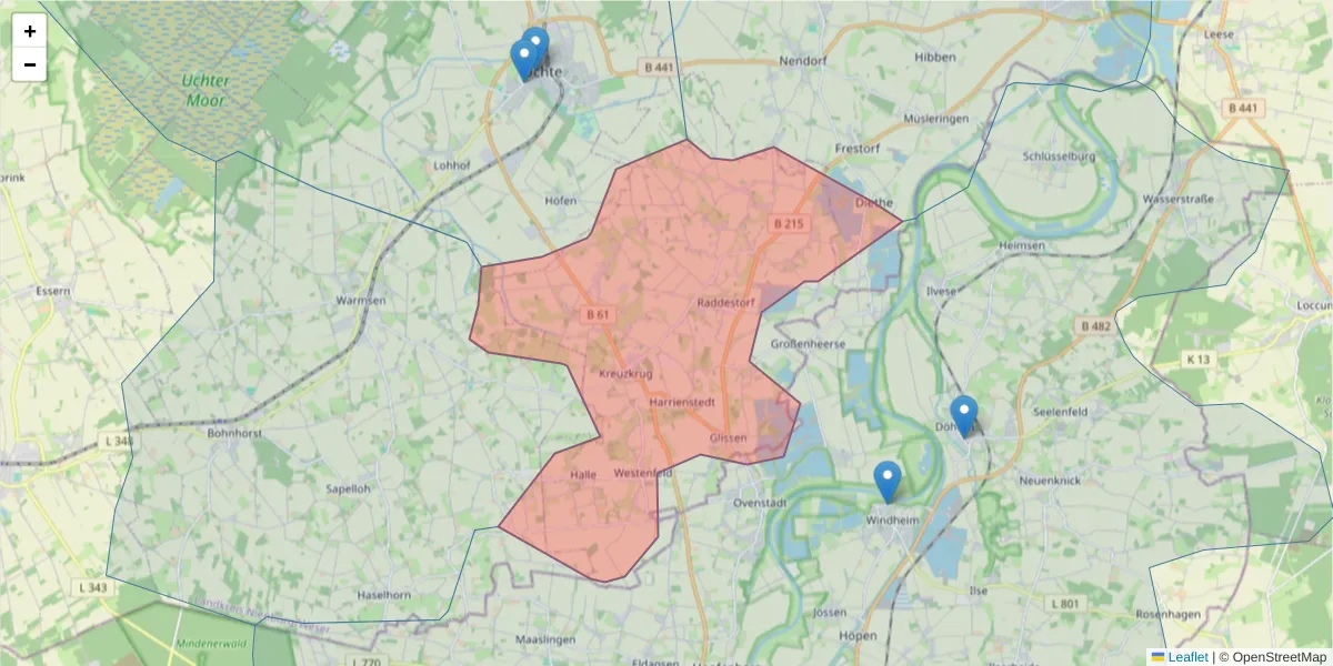 Karte des Postleitzahlen Bereichs  und der umliegenden Postleitzahlen in Deutschland