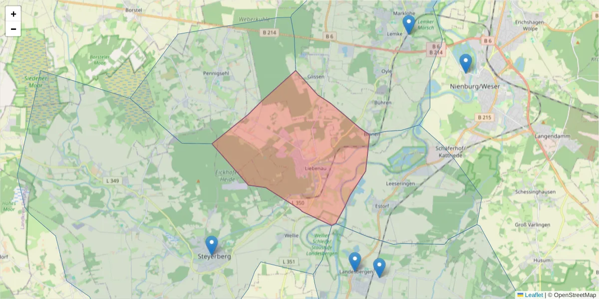 Karte des Postleitzahlen Bereichs  und der umliegenden Postleitzahlen in Deutschland