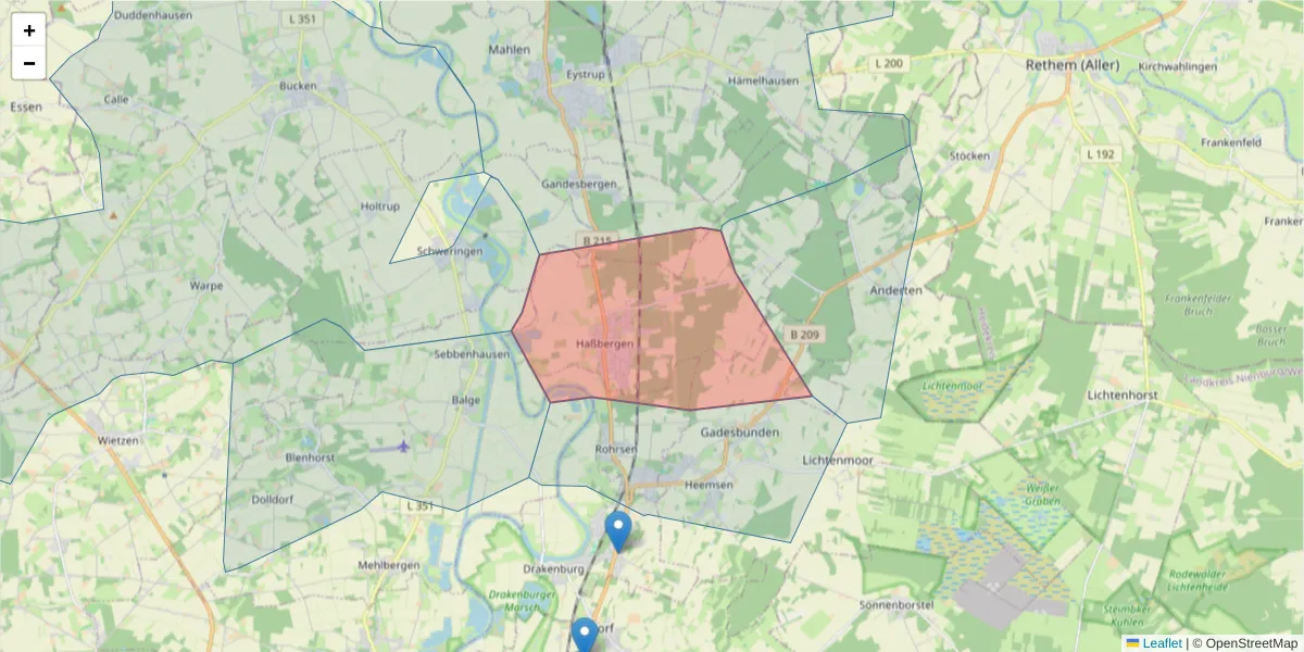 Karte des Postleitzahlen Bereichs  und der umliegenden Postleitzahlen in Deutschland