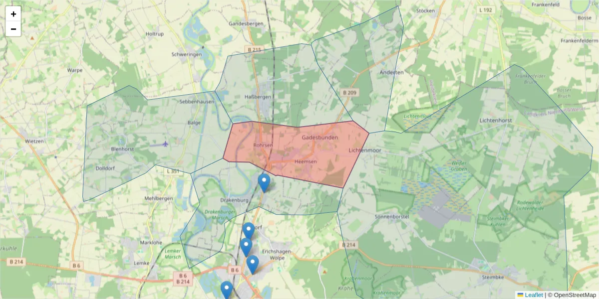 Karte des Postleitzahlen Bereichs  und der umliegenden Postleitzahlen in Deutschland