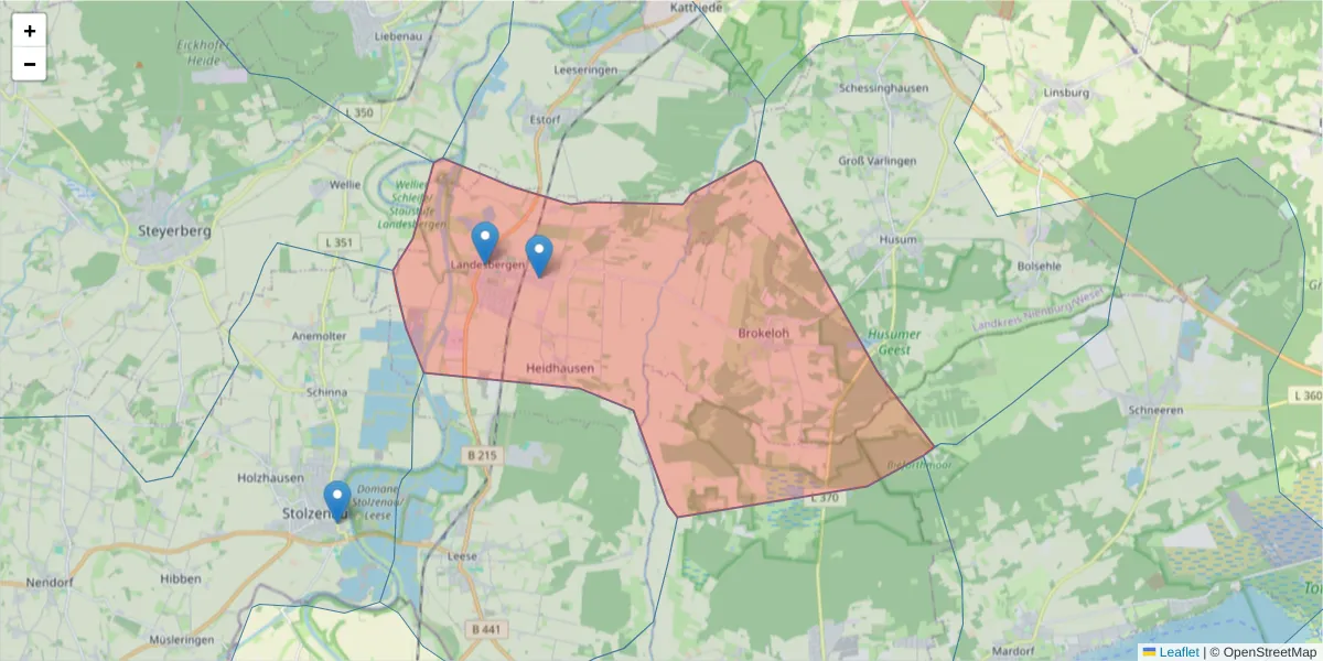 Karte des Postleitzahlen Bereichs  und der umliegenden Postleitzahlen in Deutschland