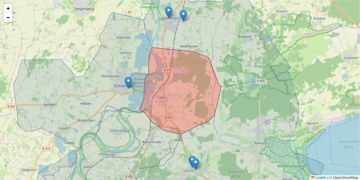 Karte des Postleitzahlen Bereichs  und der umliegenden Postleitzahlen in Deutschland