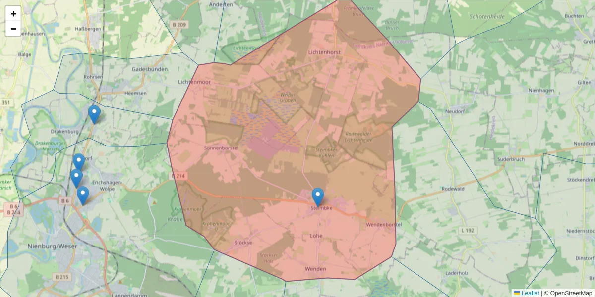 Karte des Postleitzahlen Bereichs  und der umliegenden Postleitzahlen in Deutschland