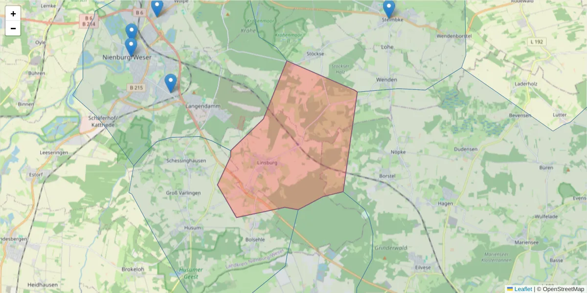 Karte des Postleitzahlen Bereichs  und der umliegenden Postleitzahlen in Deutschland