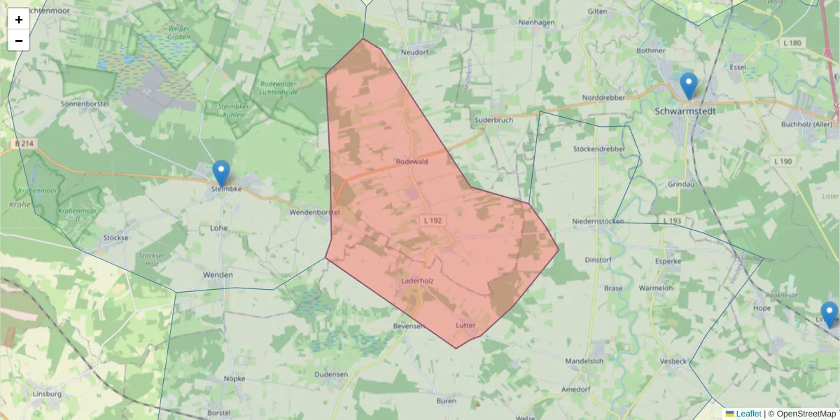 Karte des Postleitzahlen Bereichs  und der umliegenden Postleitzahlen in Deutschland
