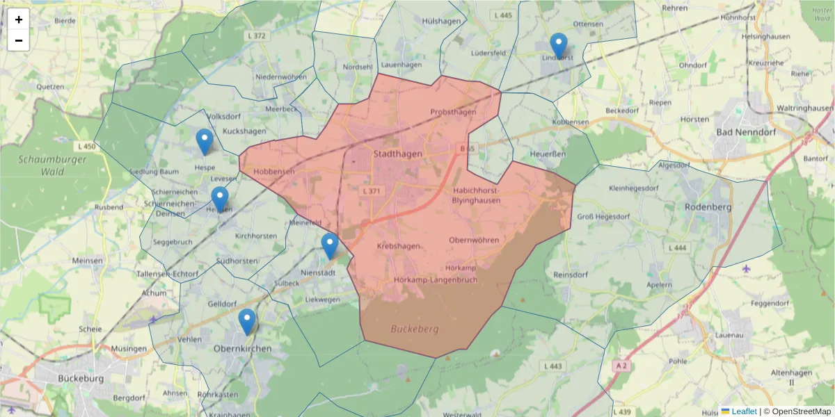Karte des Postleitzahlen Bereichs  und der umliegenden Postleitzahlen in Deutschland