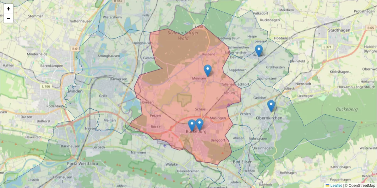 Karte des Postleitzahlen Bereichs  und der umliegenden Postleitzahlen in Deutschland