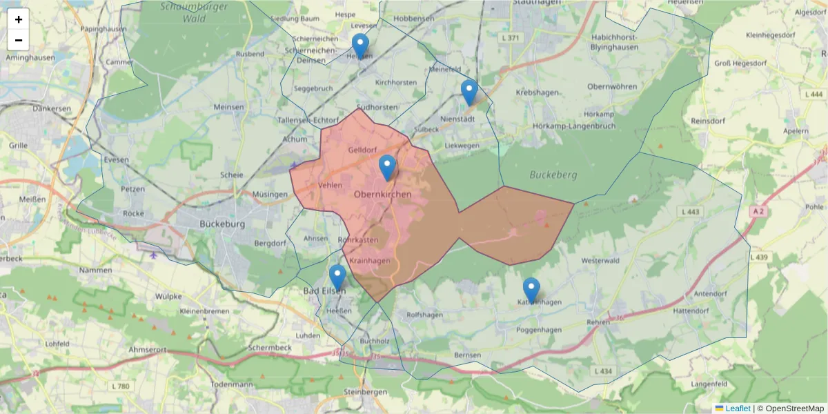Karte des Postleitzahlen Bereichs  und der umliegenden Postleitzahlen in Deutschland