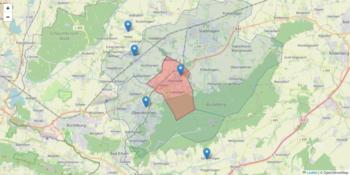 Karte des Postleitzahlen Bereichs  und der umliegenden Postleitzahlen in Deutschland