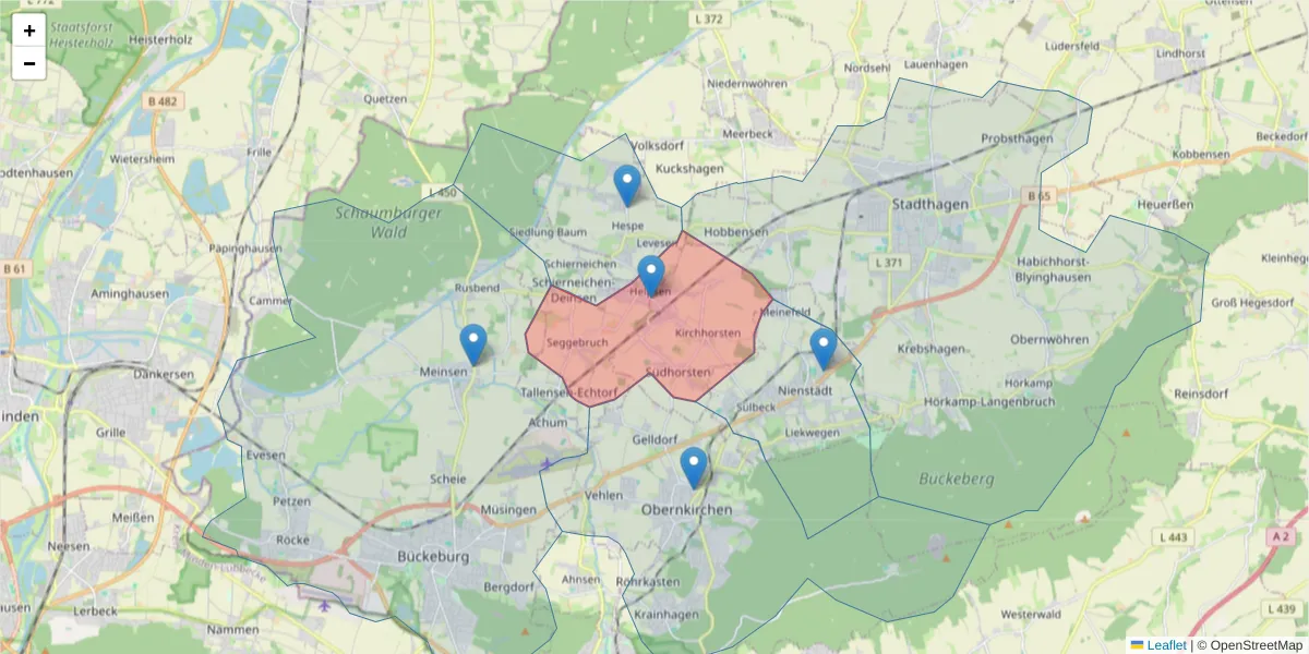 Karte des Postleitzahlen Bereichs  und der umliegenden Postleitzahlen in Deutschland