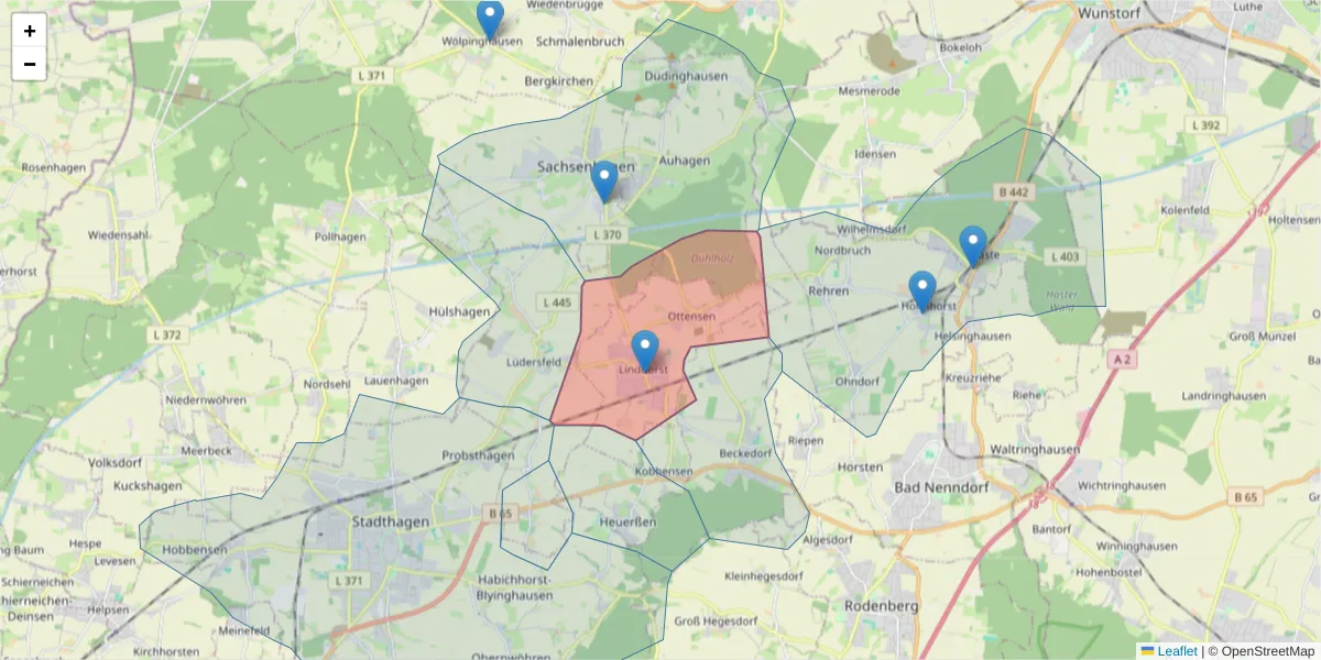 Karte des Postleitzahlen Bereichs  und der umliegenden Postleitzahlen in Deutschland