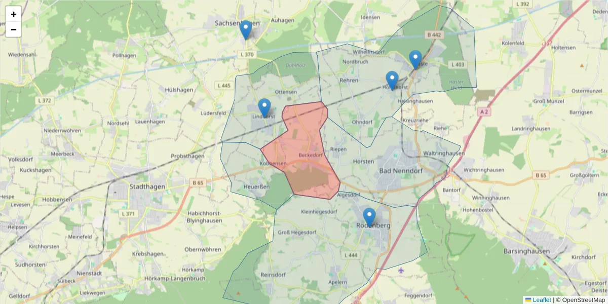 Karte des Postleitzahlen Bereichs  und der umliegenden Postleitzahlen in Deutschland
