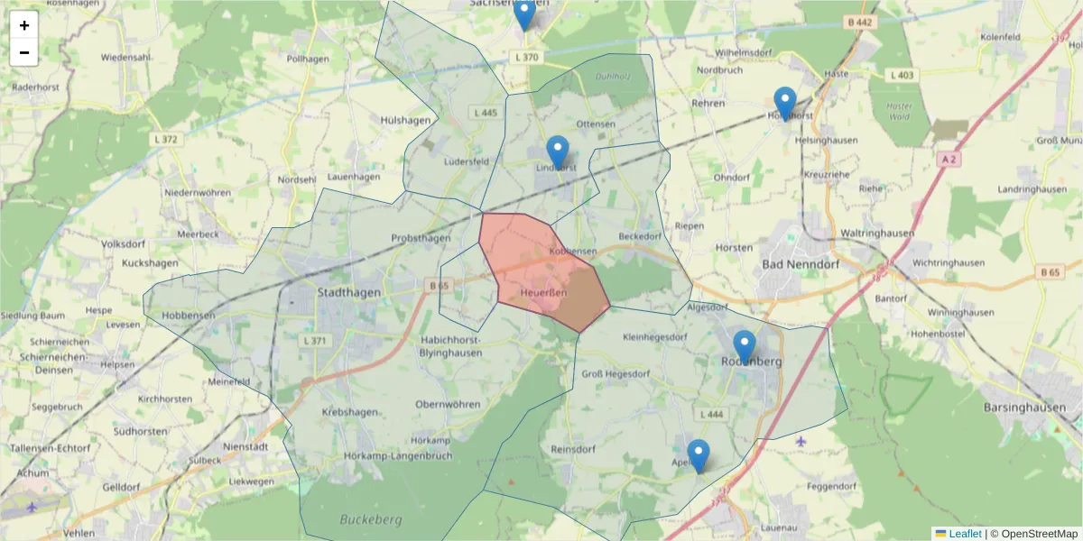 Karte des Postleitzahlen Bereichs  und der umliegenden Postleitzahlen in Deutschland
