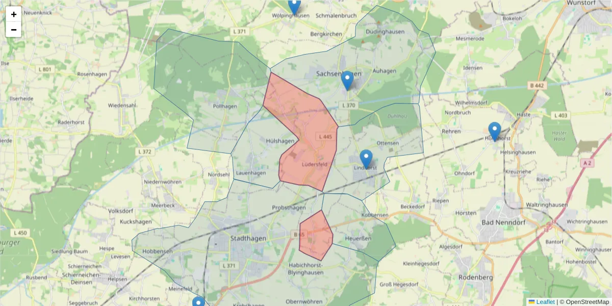 Karte des Postleitzahlen Bereichs  und der umliegenden Postleitzahlen in Deutschland