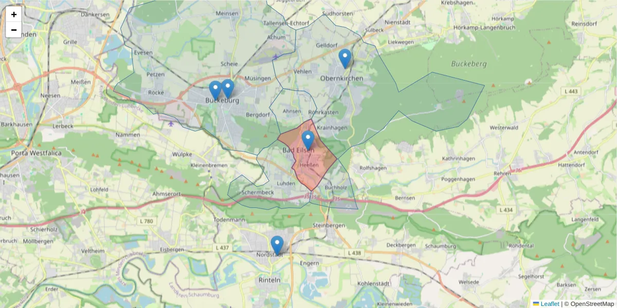 Karte des Postleitzahlen Bereichs  und der umliegenden Postleitzahlen in Deutschland