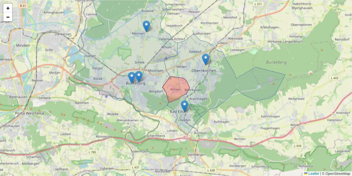 Karte des Postleitzahlen Bereichs  und der umliegenden Postleitzahlen in Deutschland