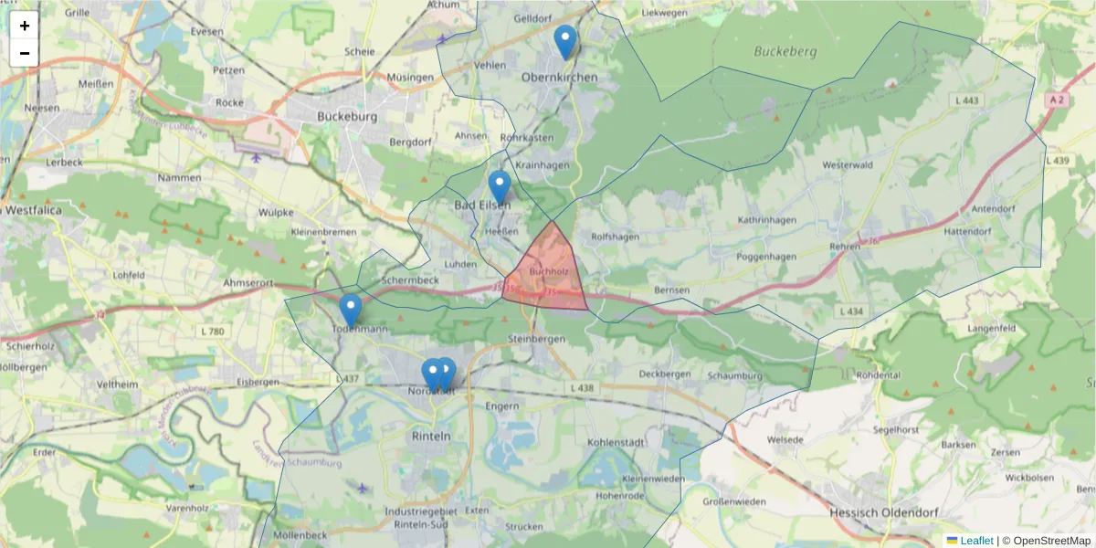 Karte des Postleitzahlen Bereichs  und der umliegenden Postleitzahlen in Deutschland