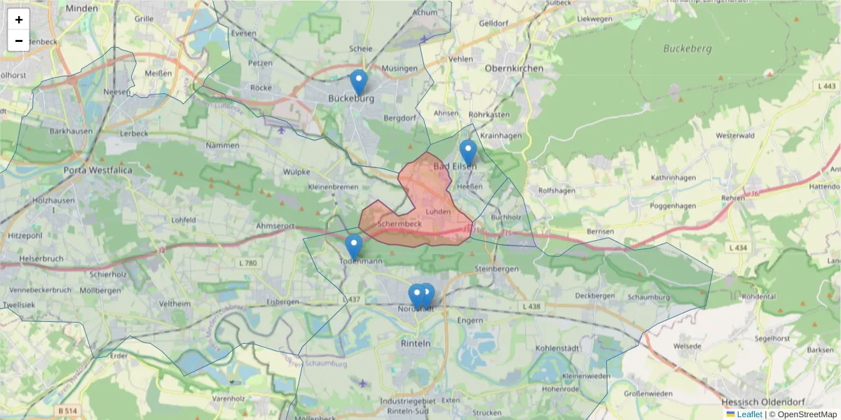 Karte des Postleitzahlen Bereichs  und der umliegenden Postleitzahlen in Deutschland