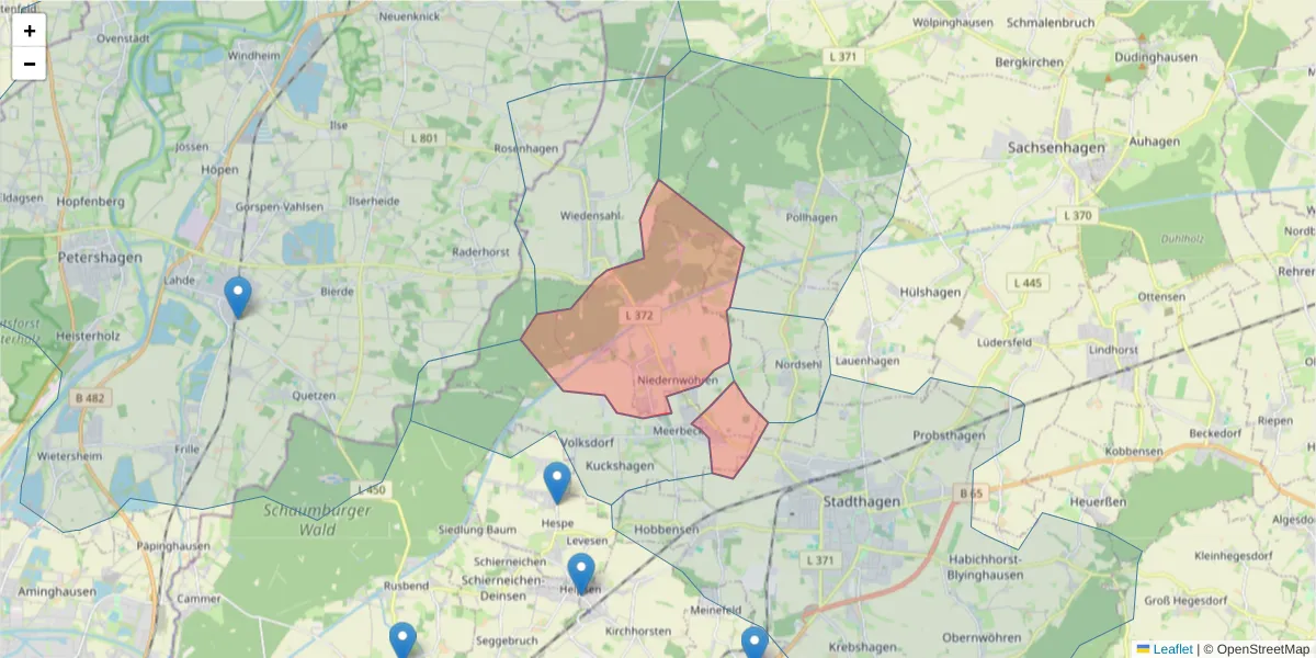 Karte des Postleitzahlen Bereichs  und der umliegenden Postleitzahlen in Deutschland