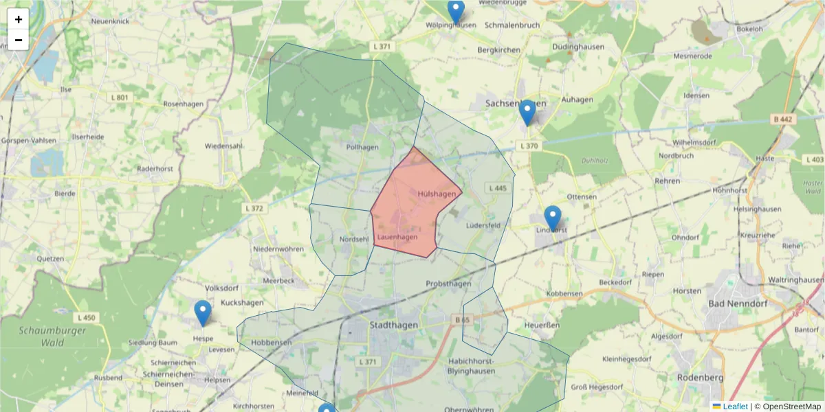 Karte des Postleitzahlen Bereichs  und der umliegenden Postleitzahlen in Deutschland