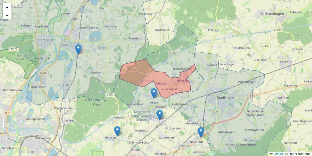 Karte des Postleitzahlen Bereichs  und der umliegenden Postleitzahlen in Deutschland