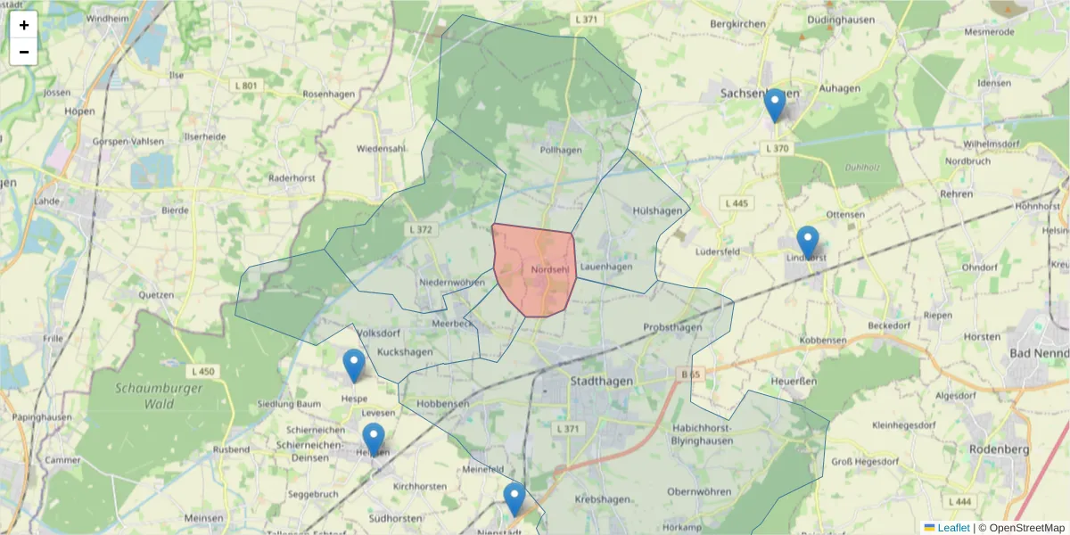 Karte des Postleitzahlen Bereichs  und der umliegenden Postleitzahlen in Deutschland