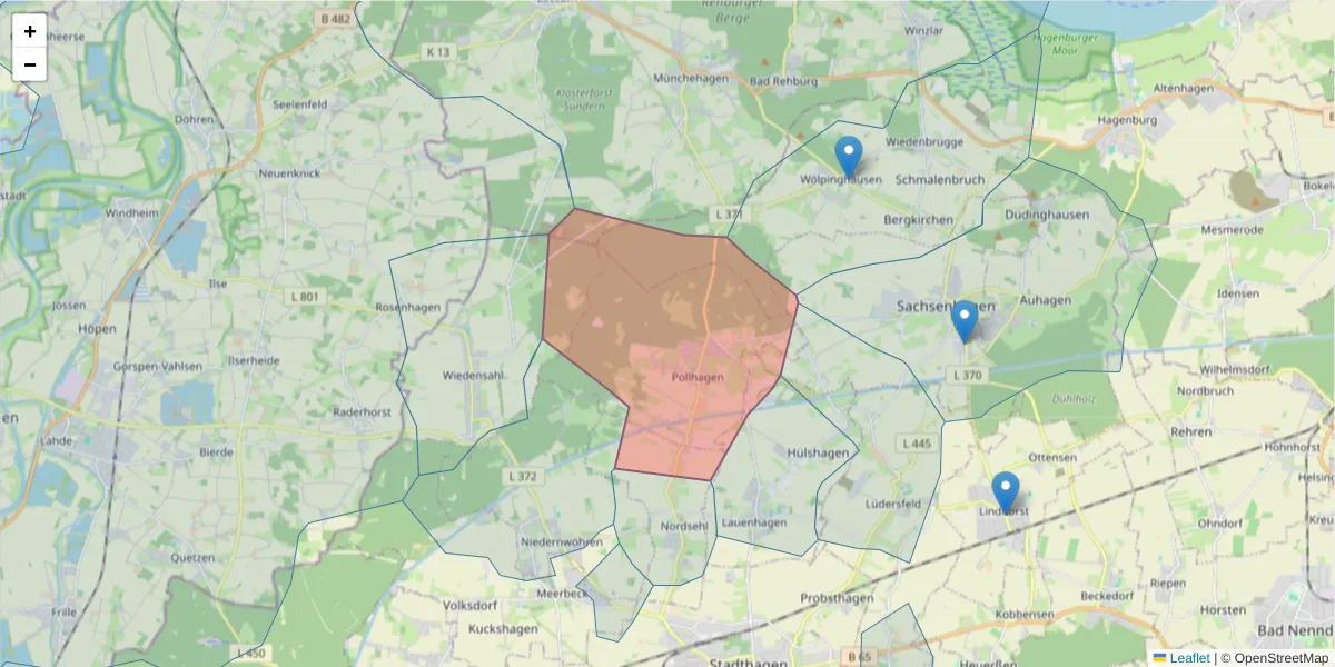 Karte des Postleitzahlen Bereichs  und der umliegenden Postleitzahlen in Deutschland