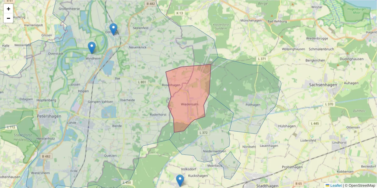 Karte des Postleitzahlen Bereichs  und der umliegenden Postleitzahlen in Deutschland