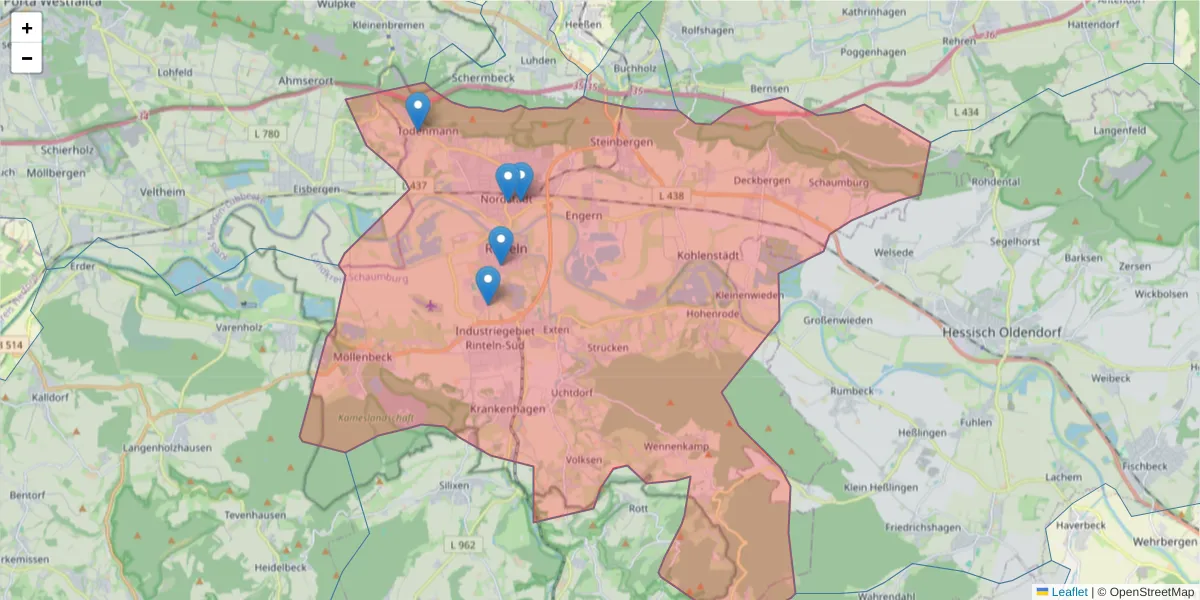 Karte des Postleitzahlen Bereichs  und der umliegenden Postleitzahlen in Deutschland