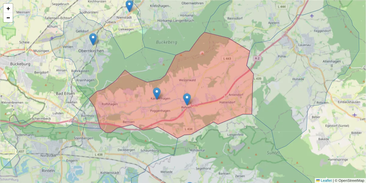 Karte des Postleitzahlen Bereichs  und der umliegenden Postleitzahlen in Deutschland