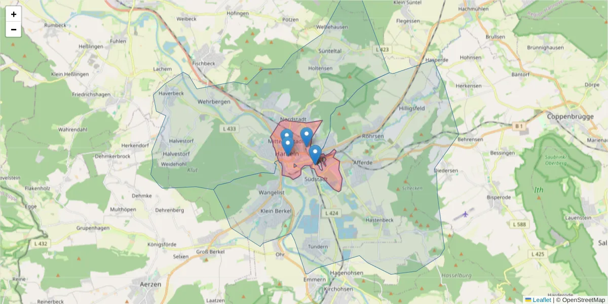 Karte des Postleitzahlen Bereichs  und der umliegenden Postleitzahlen in Deutschland