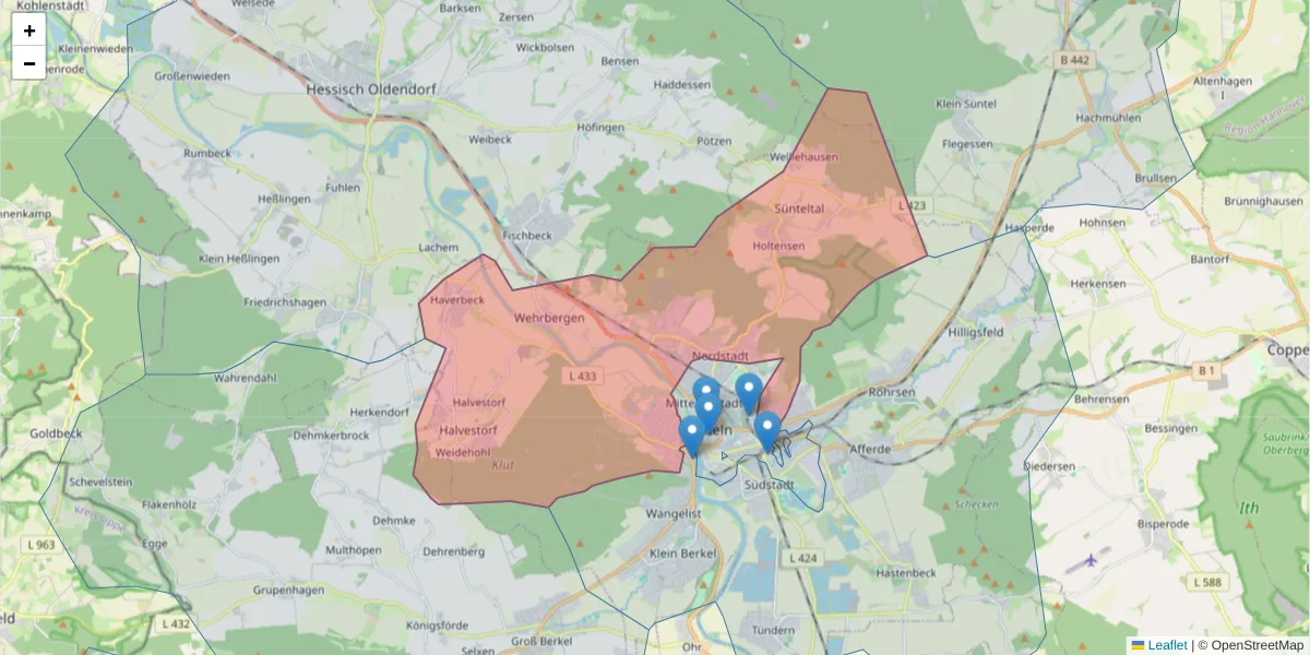 Karte des Postleitzahlen Bereichs  und der umliegenden Postleitzahlen in Deutschland