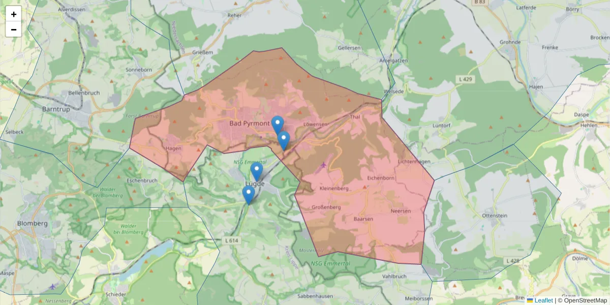 Karte des Postleitzahlen Bereichs  und der umliegenden Postleitzahlen in Deutschland