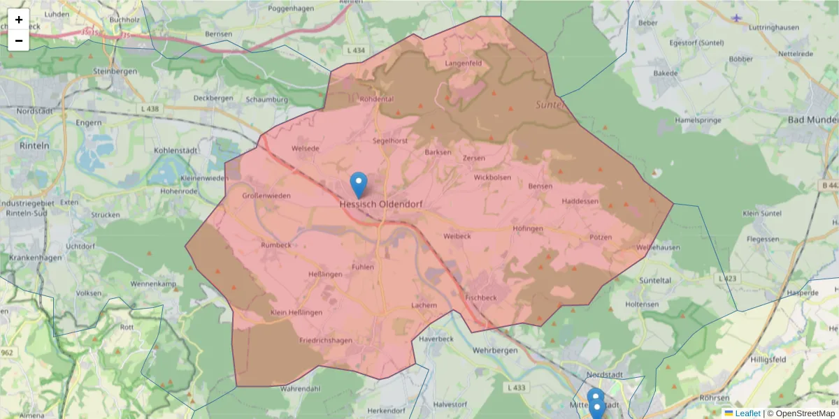 Karte des Postleitzahlen Bereichs  und der umliegenden Postleitzahlen in Deutschland