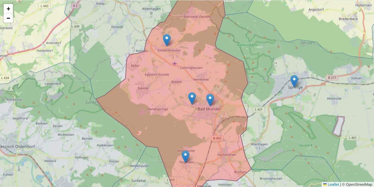 Karte des Postleitzahlen Bereichs  und der umliegenden Postleitzahlen in Deutschland